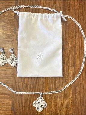CAbi Silver Filigree Clover Pendant Necklace with Matching Earrings